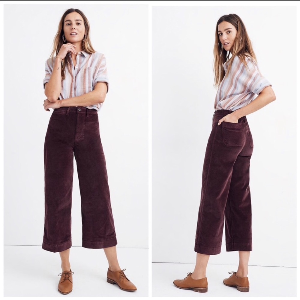 Madewell Emmett Wide-Leg Crop Pants in Velveteen